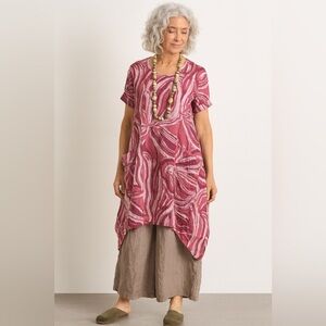 Linen 100% Italian Lagenlook Asymmetrical Dress Multi , size L/XL